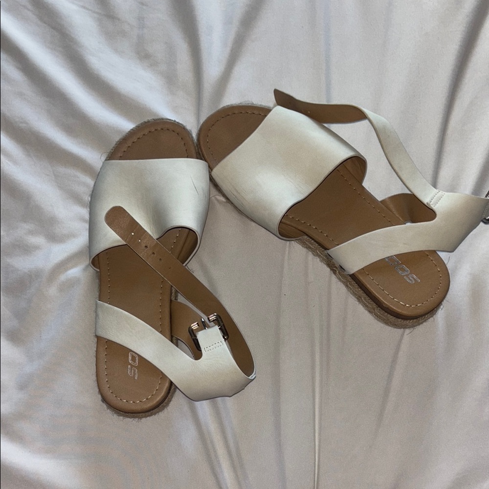 Soda White and Tan Platform Sandals